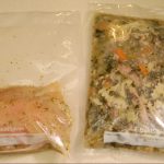 Chicken breast and soup ready to freeze after vacuum sealing