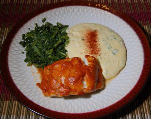 Baked cod with smoked mayo and smoked gouda grits