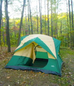 Candace's personal tent, ready for an air mattress and a quiet eventing in the woods