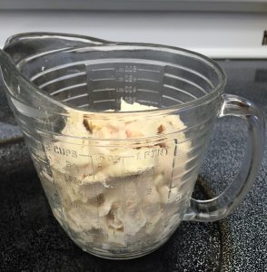 Once poached chicken breast, about 10 oz, cut into chunks. This is about one large can of chicken